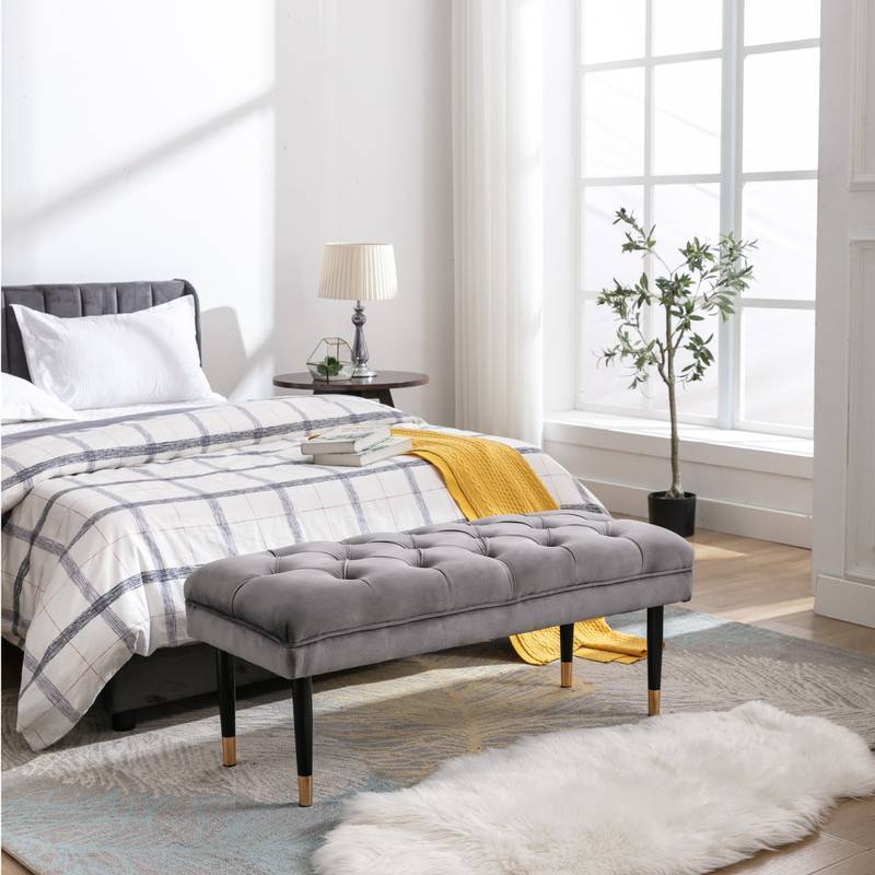 Chic Velvet Tufted Bench with Metal Legs