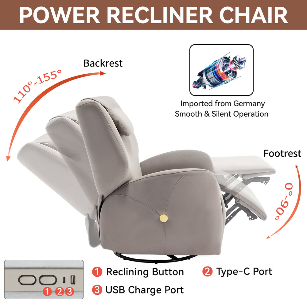 Cozy Luxe Recliner with Swivel and USB Charging