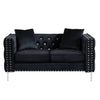 Luxurious Black Velvet Jewel Button Sofa with Pillows