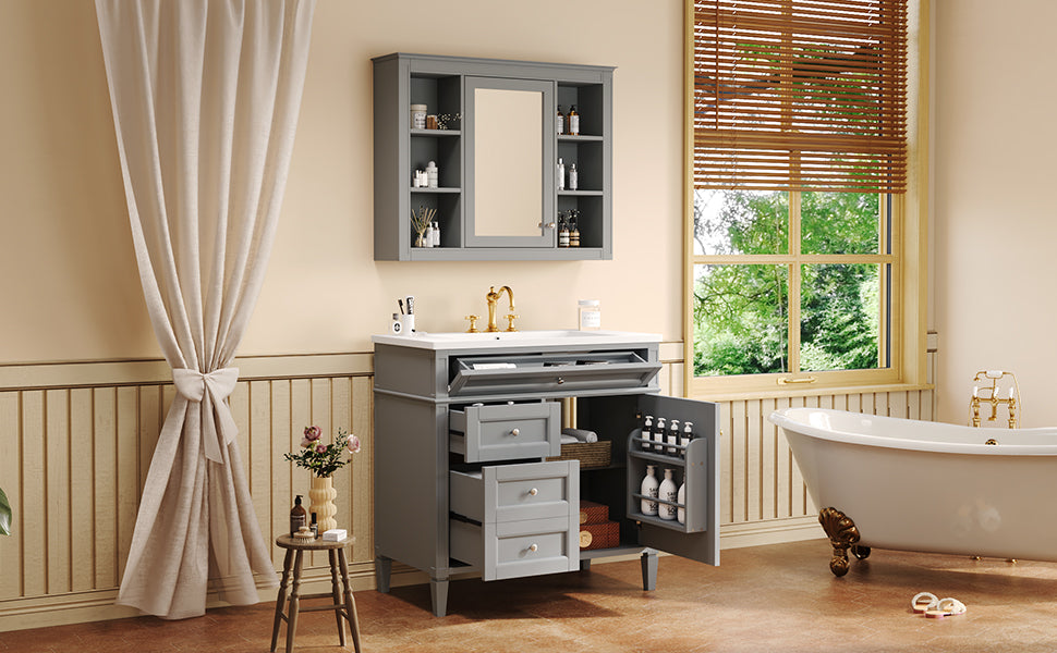 Royal Blue Modern Bathroom Vanity with Mirror and Storage