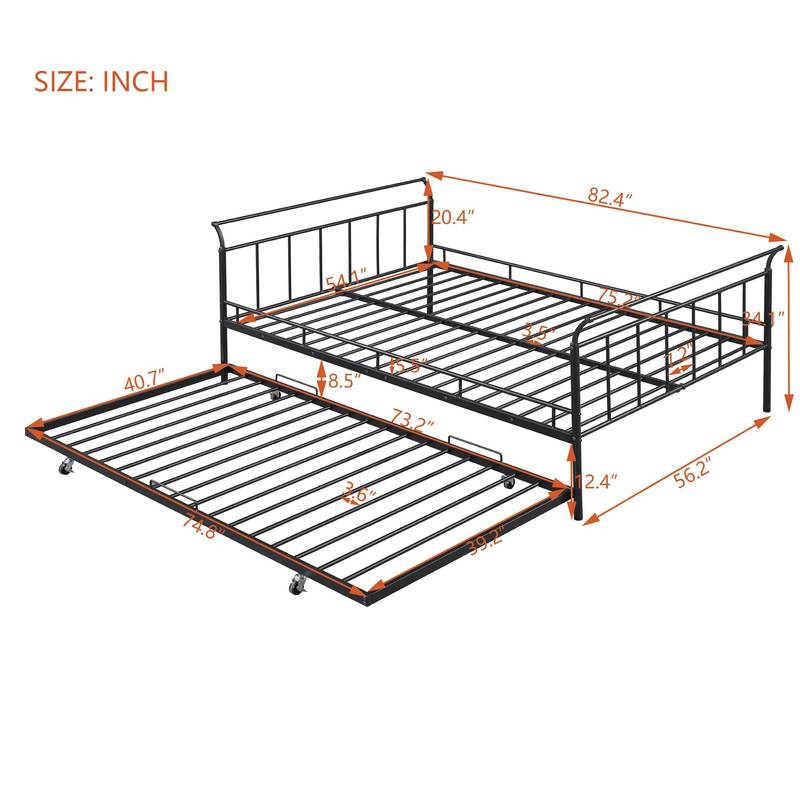 Curvy Black Daybed with Twin Trundle