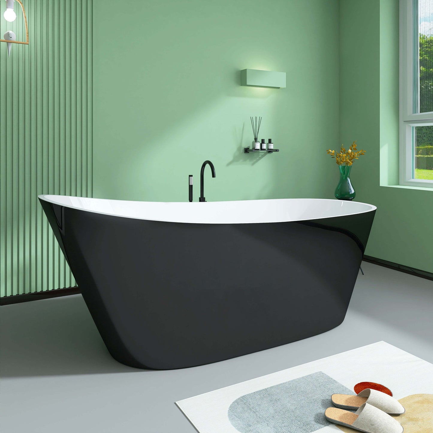 Sleek Oval Soak Tub - Stylish Adjustable Freestanding Bathtub with Easy Drain