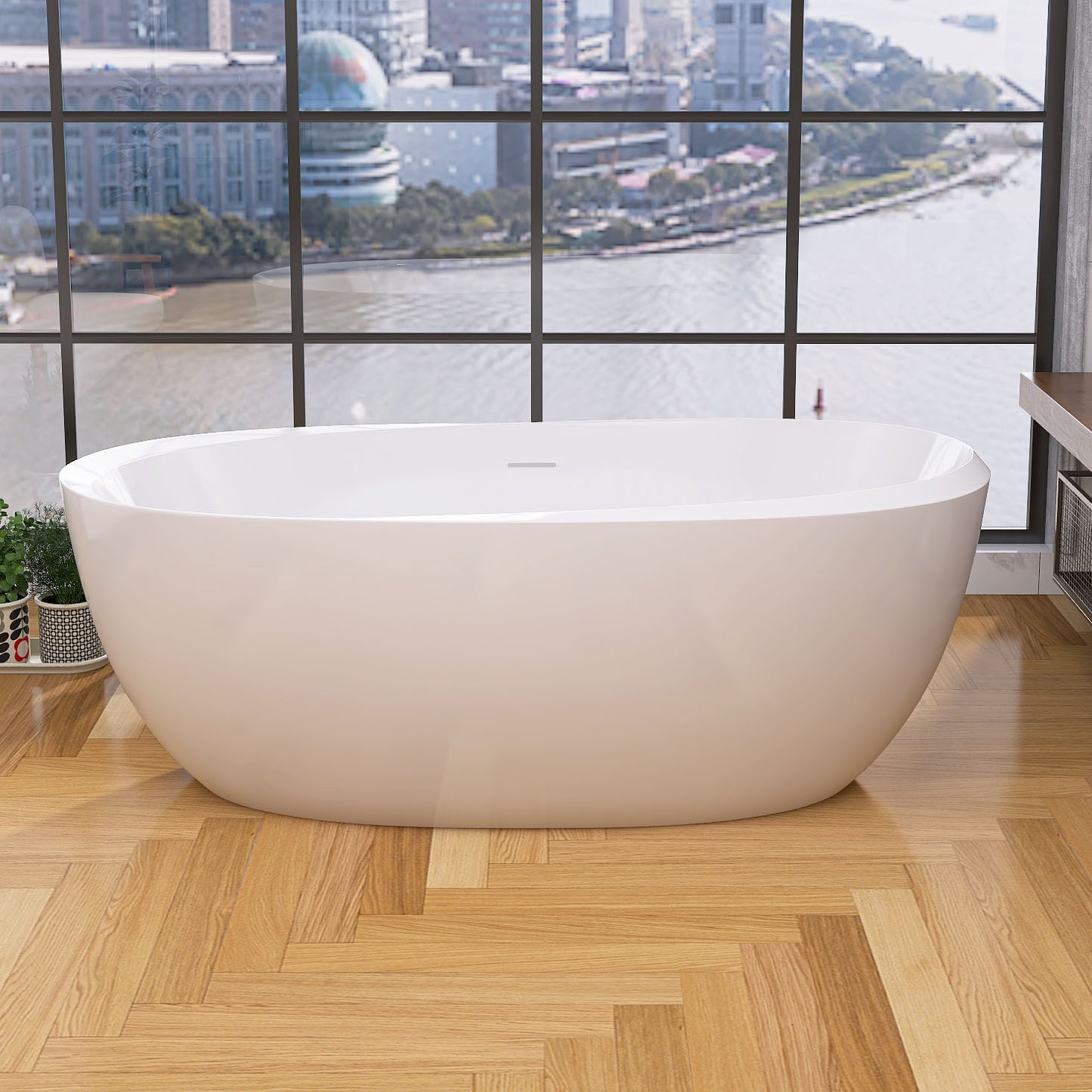 Sleek White Freestanding Soaking Tub with Easy Drain