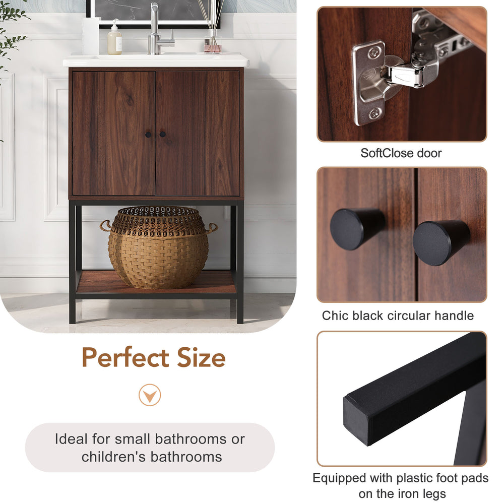 Chic Walnut Bathroom Vanity with Soft-Close Doors