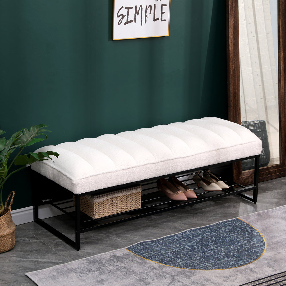 Cozy Channel-Tufted Bench with Chic Metal Shelf