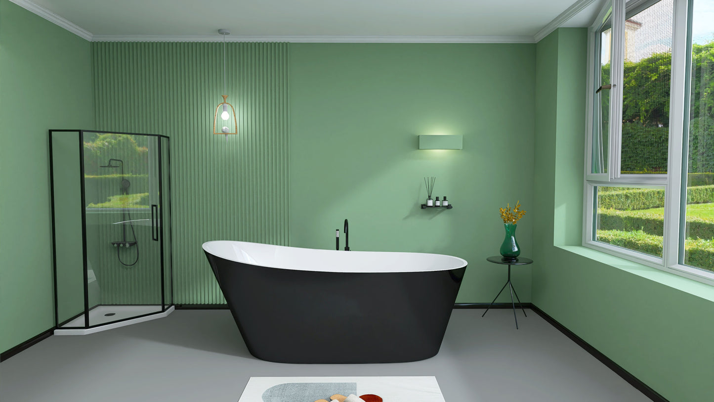 Sleek Oval Soak Tub - Stylish Adjustable Freestanding Bathtub with Easy Drain