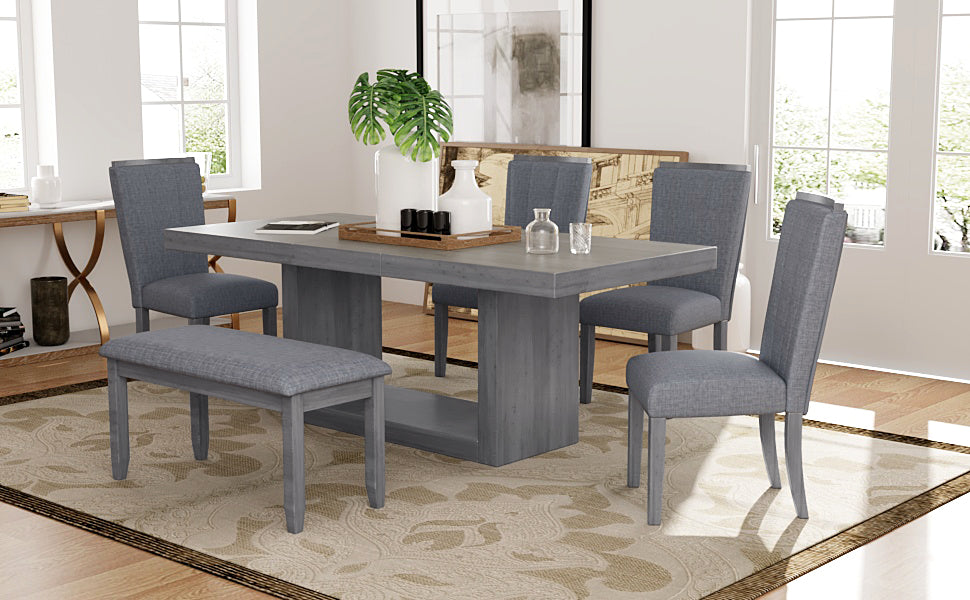 Modern Gray Dining Set with Extendable Table & Cozy Bench