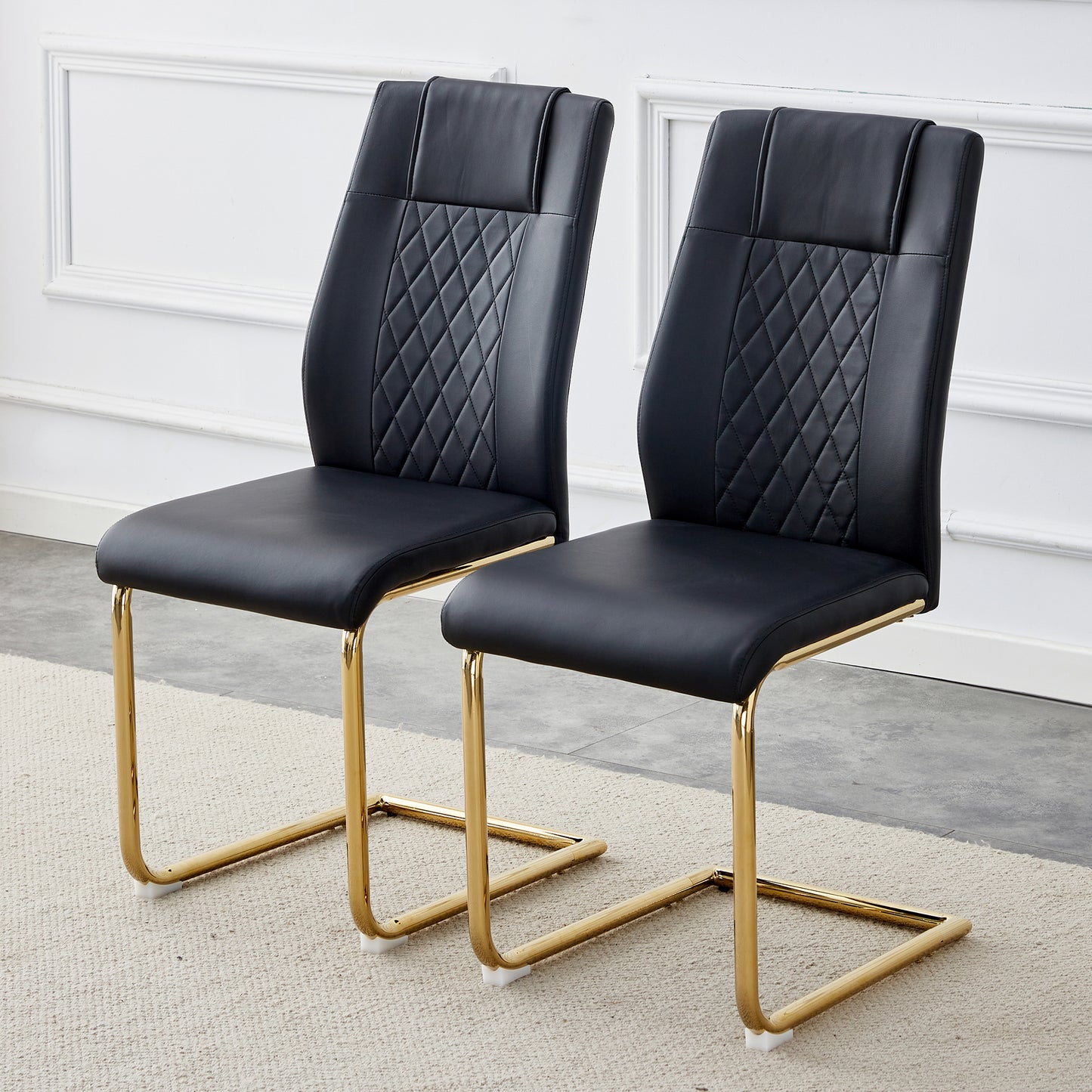 Chic Faux Leather Dining Chairs - Set of 4 with Gold Legs