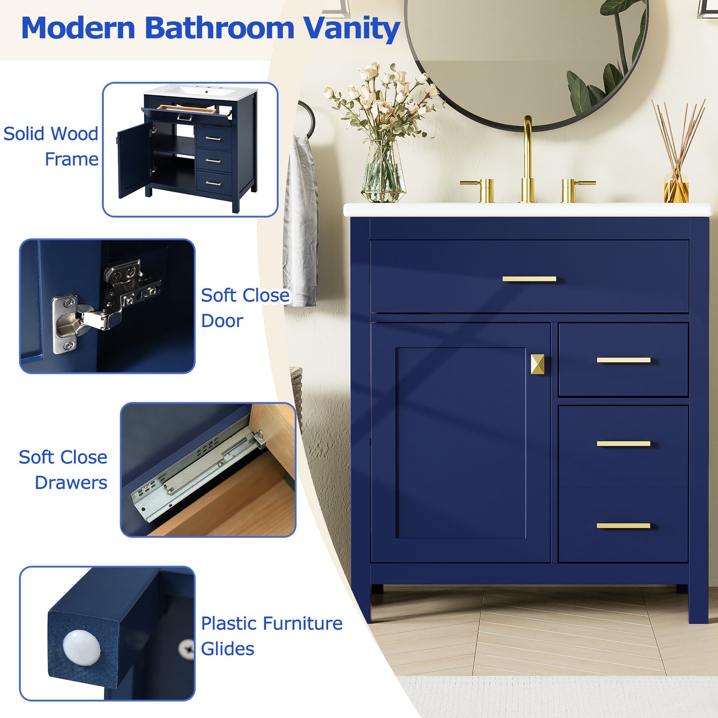 Blue Bliss Bathroom Vanity with Ceramic Sink