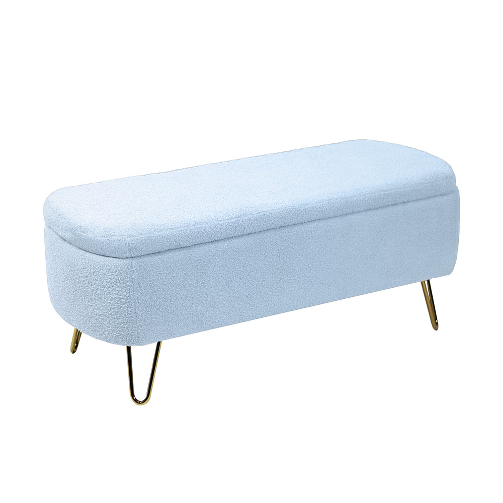 Chic Grey Faux Fur Storage Ottoman with Gold Legs