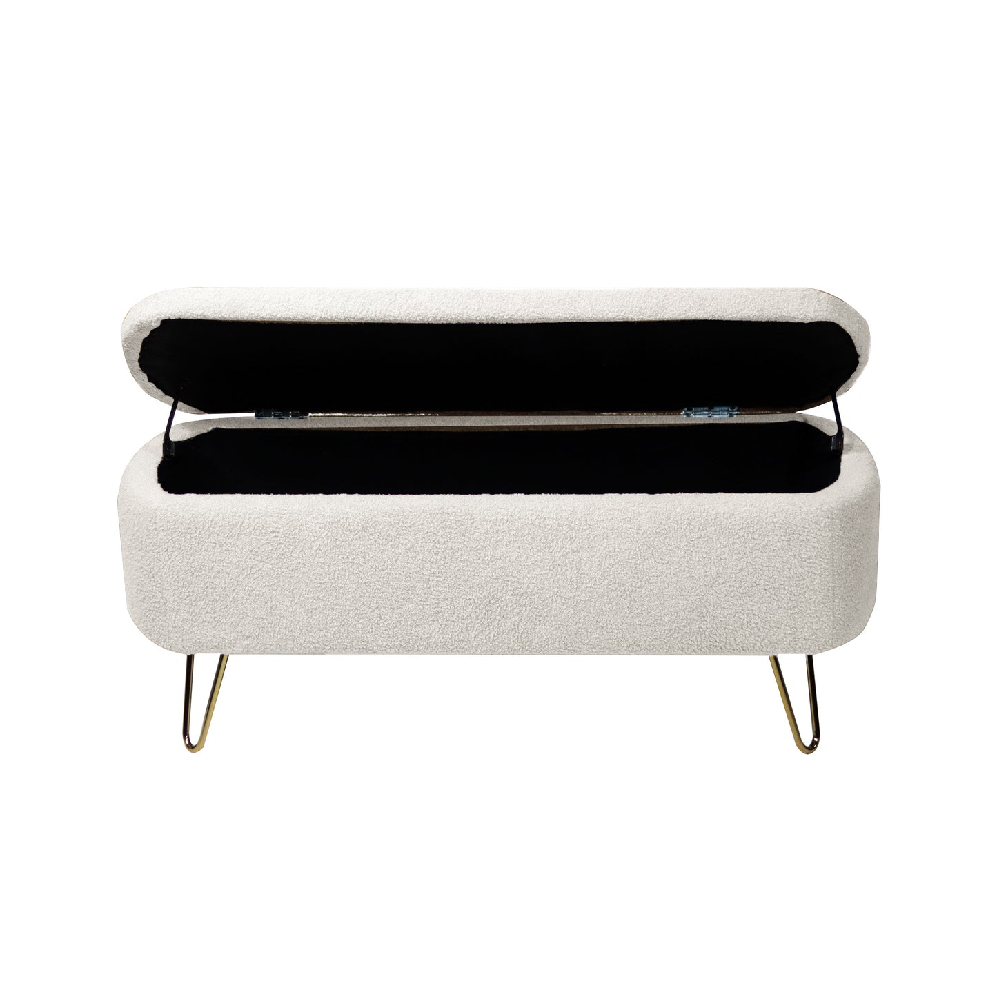 Chic Ivory Storage Ottoman with Gold Legs