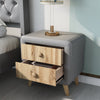 Gray Upholstered Nightstand with Drawers