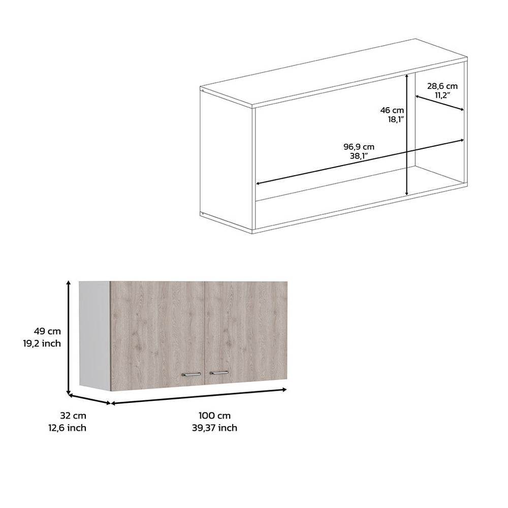 Sleek Two-Door Wall Cabinet in White & Light Gray