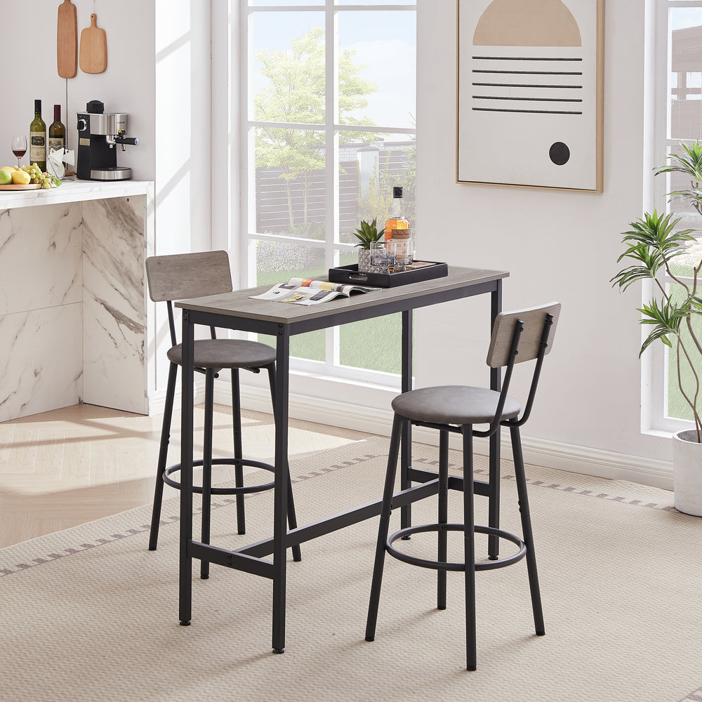 Chic Grey Bar Table Set with Cozy Stools