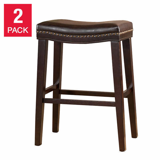 Chic Dark Brown Saddle Counter Stools with Nailhead Detail (Set of 2)