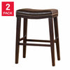 Chic Dark Brown Saddle Counter Stools with Nailhead Detail (Set of 2)