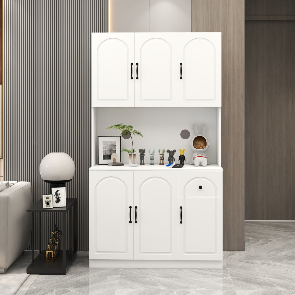 Charming White Kitchen Pantry with Countertop & Adjustable Shelves