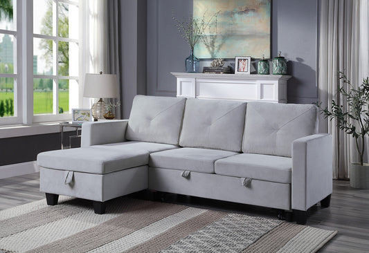 Cozy Light Gray Velvet Reversible Sleeper Sofa with Storage Chaise