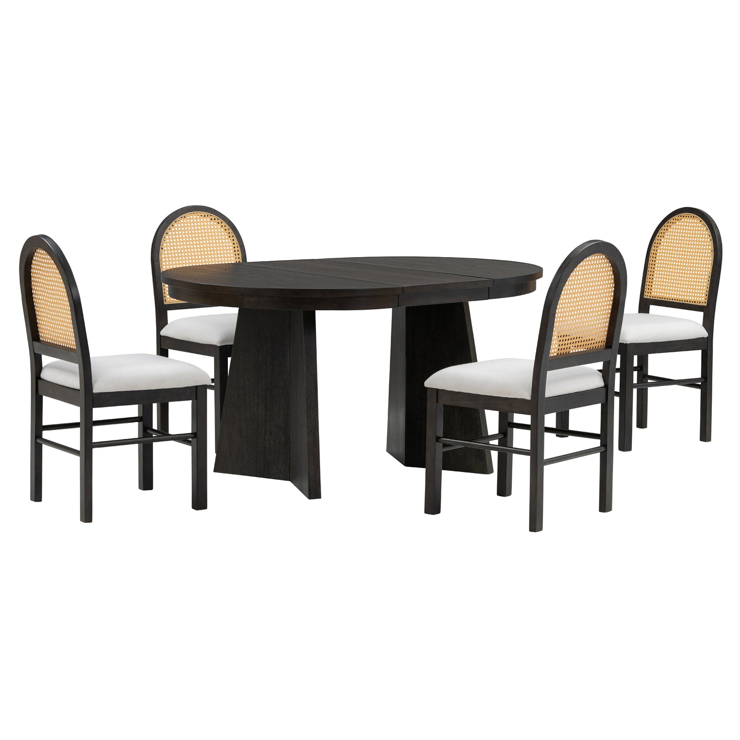 Vintage Vibes Dining Set: Extendable Table & Cozy Upholstered Chairs