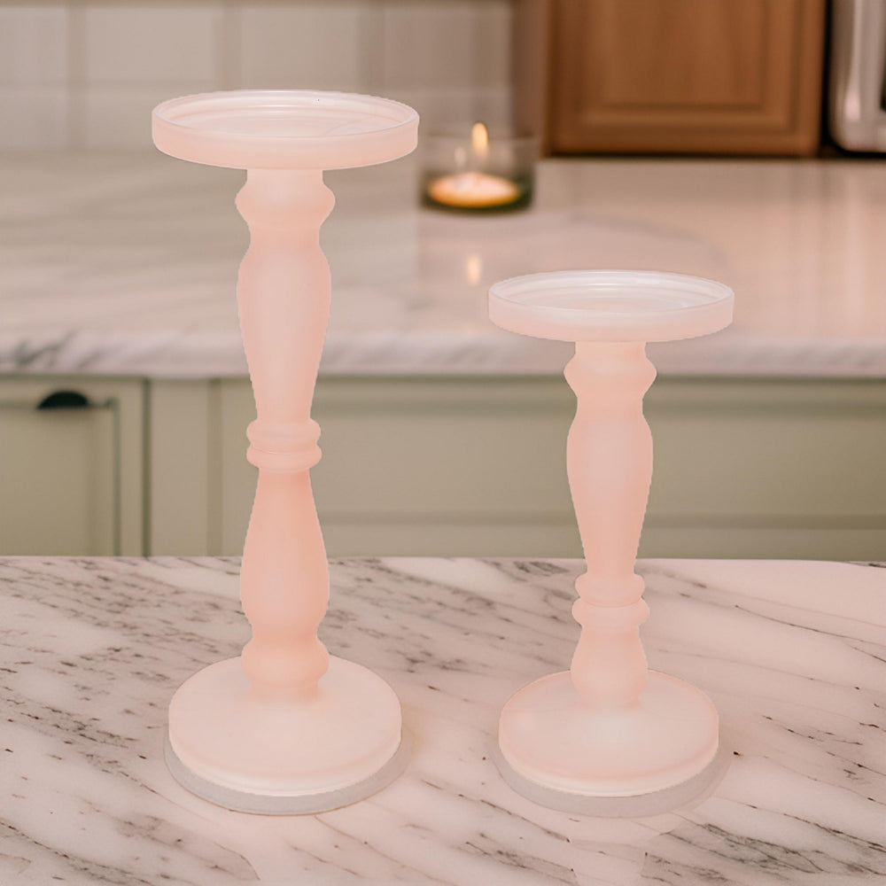 Rose Pink Pedestal Candle Holders - Set of Two