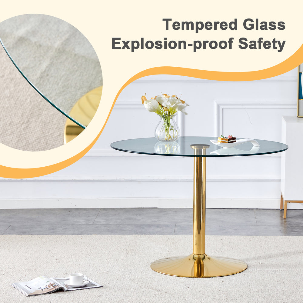 Chic Glass & Gold Round Dining Table