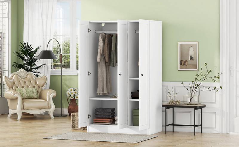 Chic White 3-Door Wardrobe with Shelves