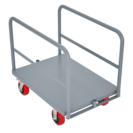 Sturdy Steel Flatbed Cart with Swivel Casters and Handrails