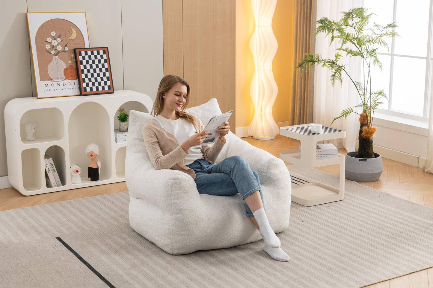 Cozy Ivory Teddy Bean Bag Chair