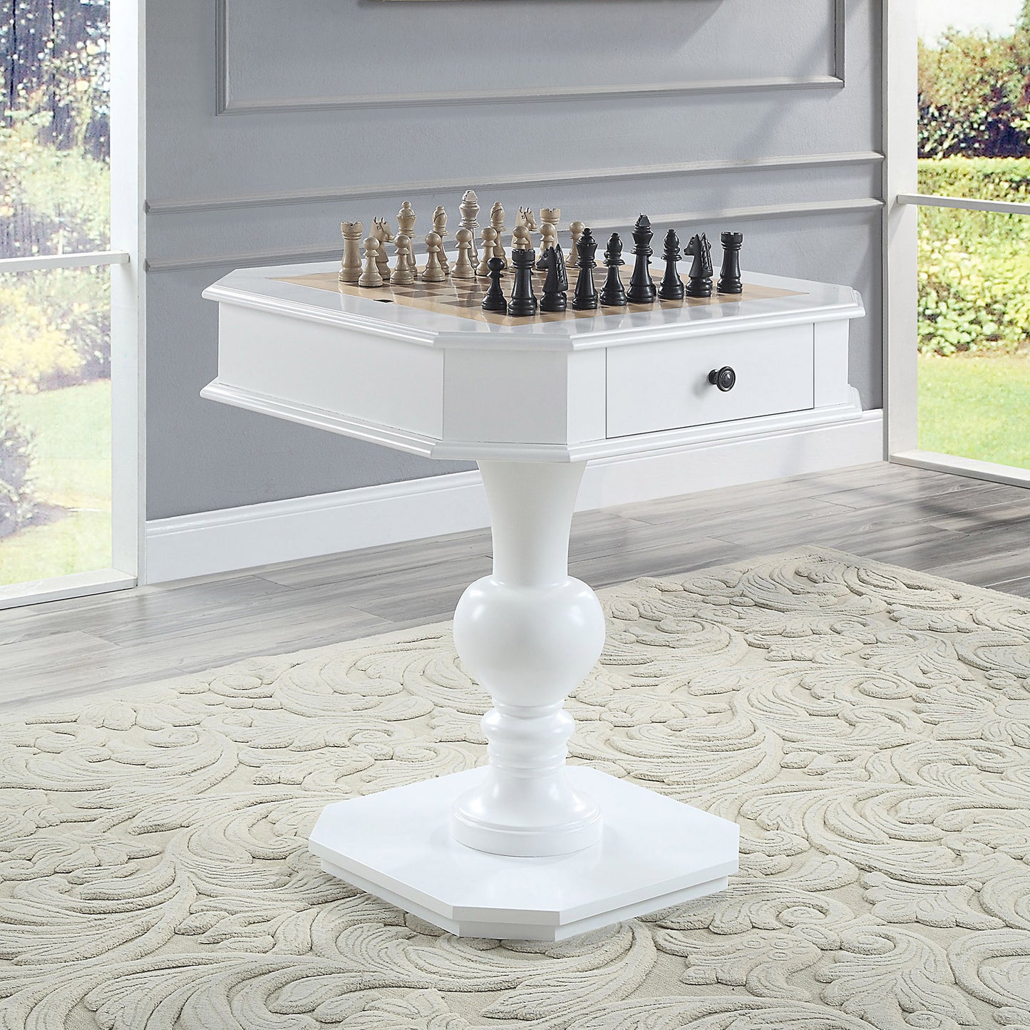 Chic White Game Table with Dual Storage