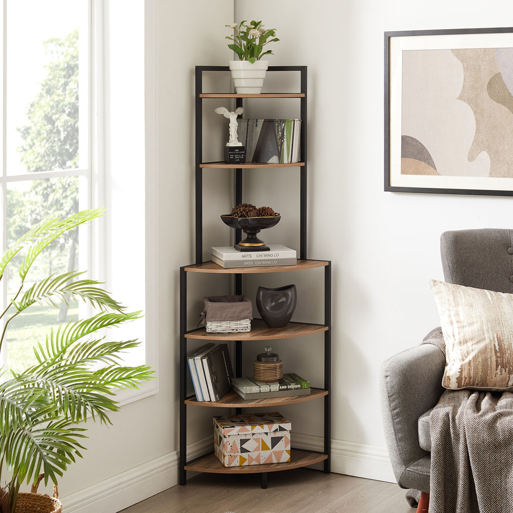 Rustic Corner Bookcase - Stylish Storage for Any Space