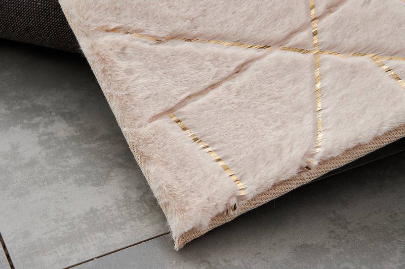 Chic Beige Geometric Faux Fur Rug