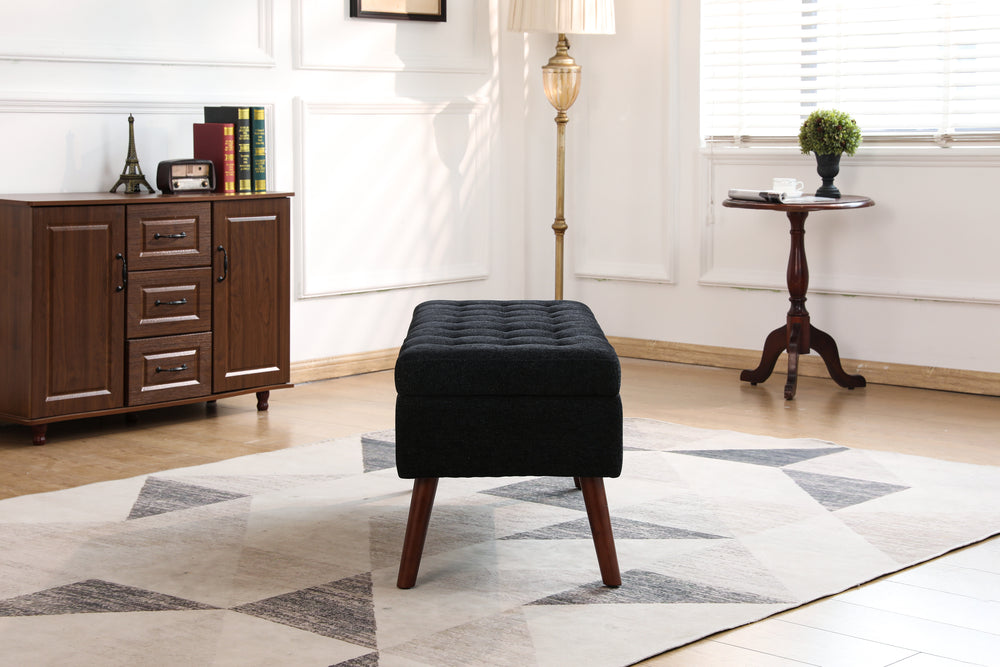 Chic Black Linen Storage Bench