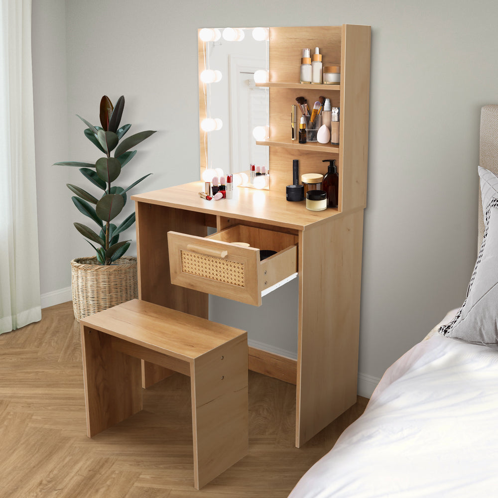 Radiant Vanity Set with Stool and LED Mirror