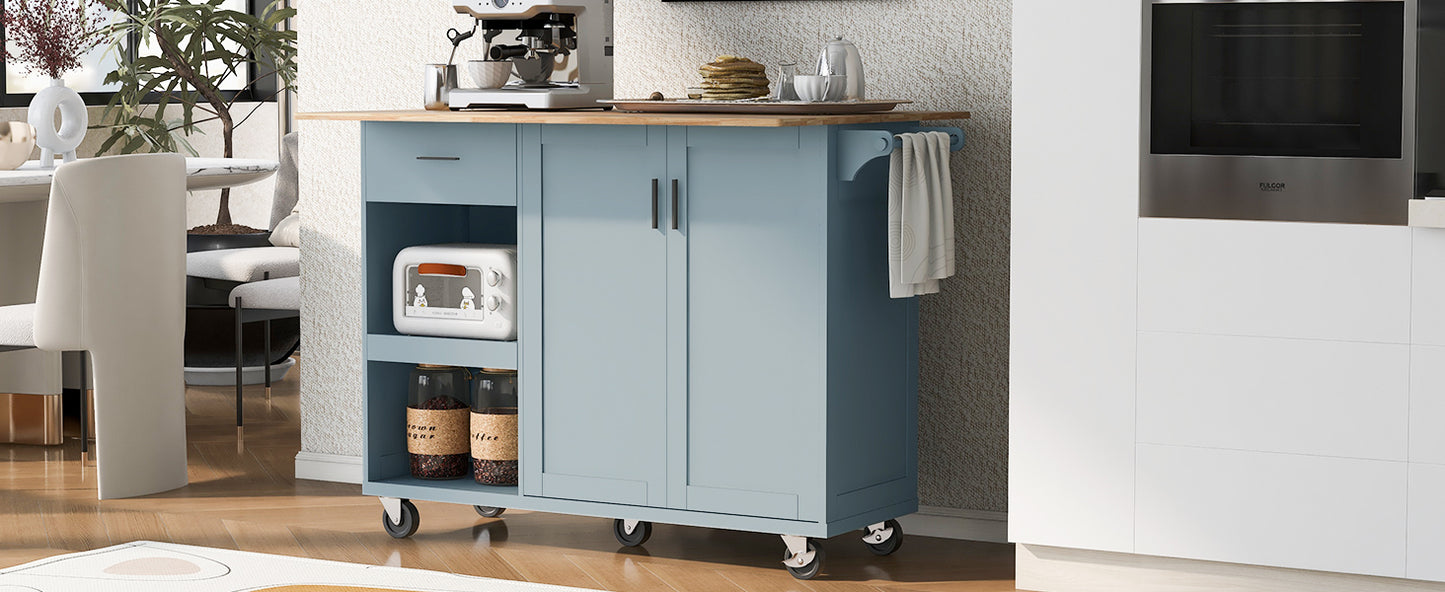 Rolling Kitchen Island with Foldable Top and Storage