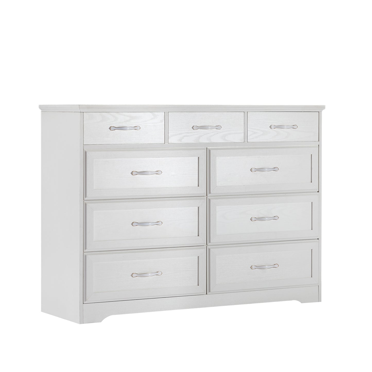 Charming White 9-Drawer Dresser with Antique Handles