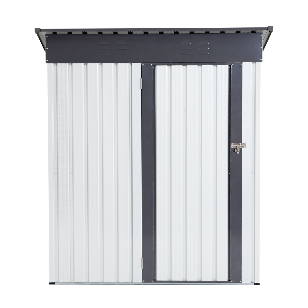 Garden Essentials Metal Storage Shed - Gray & White Rainproof Tool Keeper