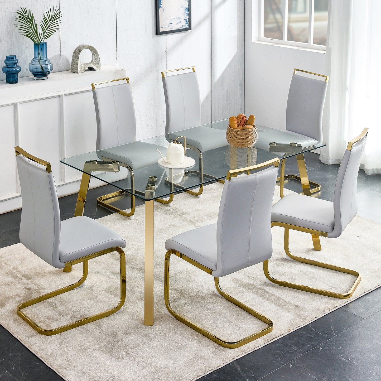 Gleaming Gold Glass Dining Table