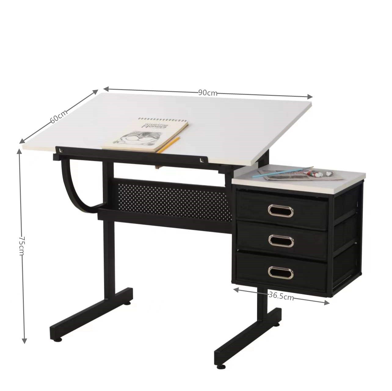 Stylish Adjustable Drafting Table Set with Stool & Storage