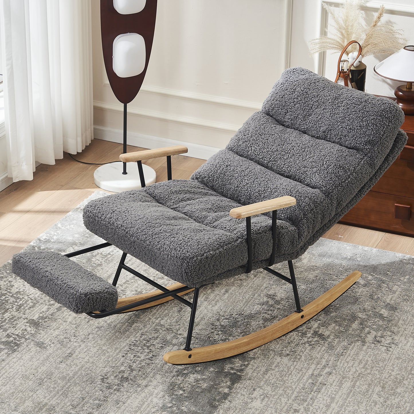 Cozy Glider Rocking Chair with Retractable Footrest in Gray