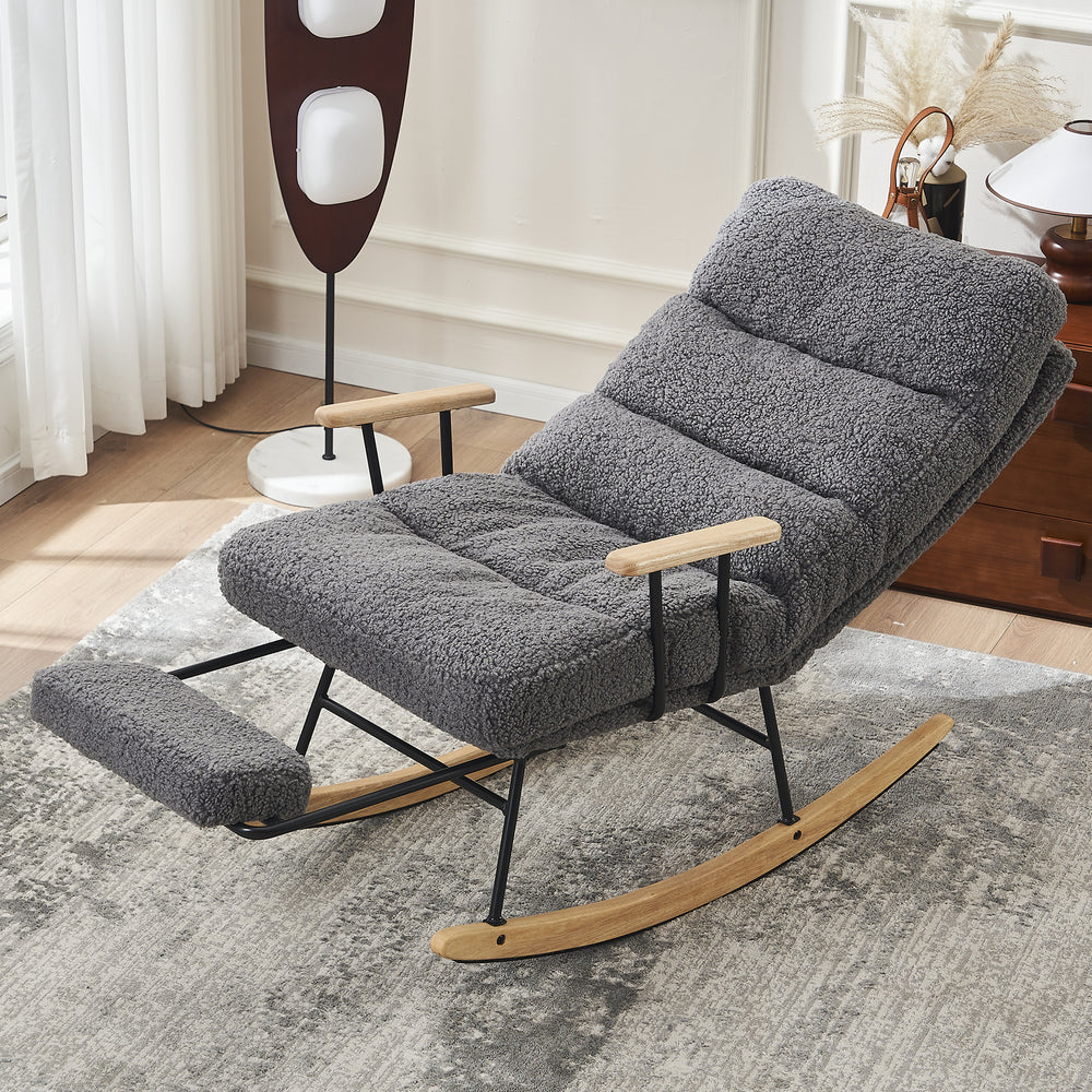 Cozy Glider Rocking Chair with Retractable Footrest in Gray