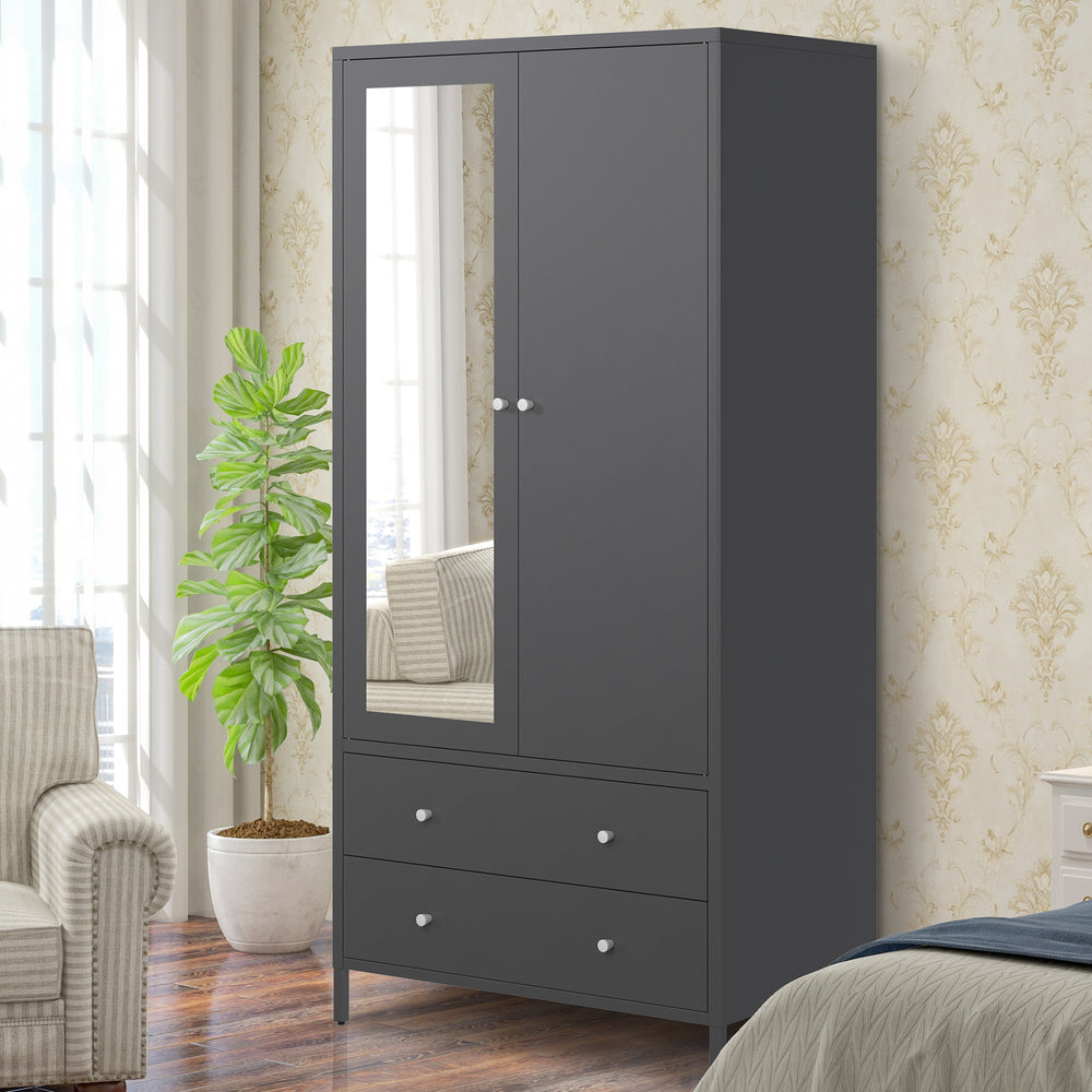 Sleek Metal Wardrobe with Mirror & Drawers