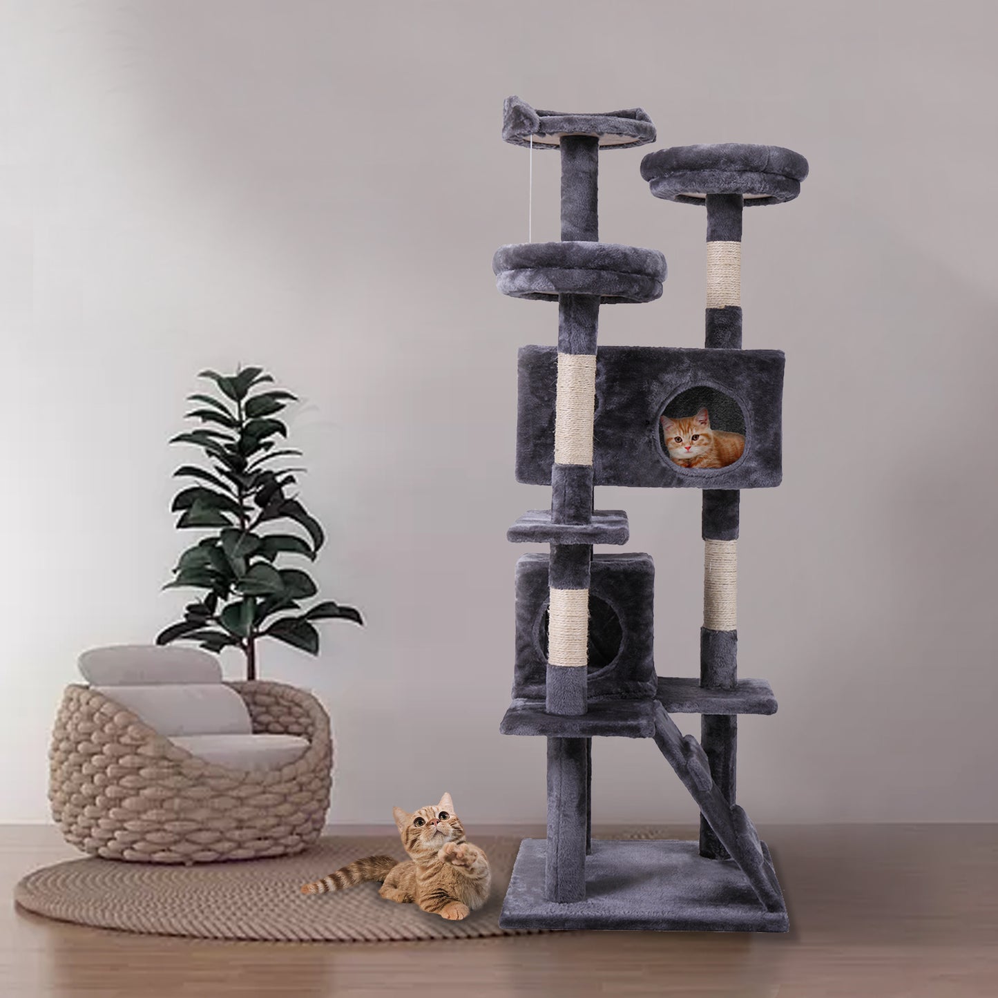 Cozy Cat Haven: Plush Tree with Scratching Ball & Ladders