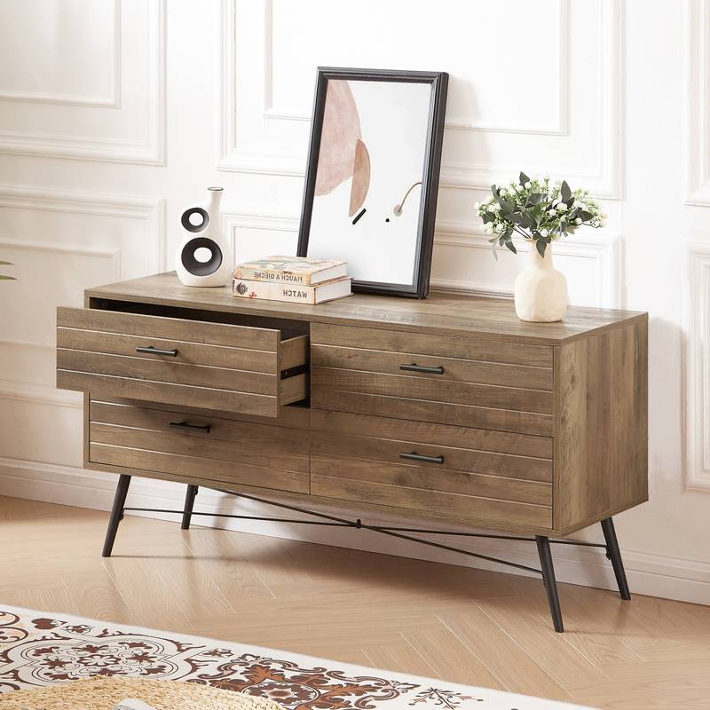 Rustic Walnut 4-Drawer Storage Chest