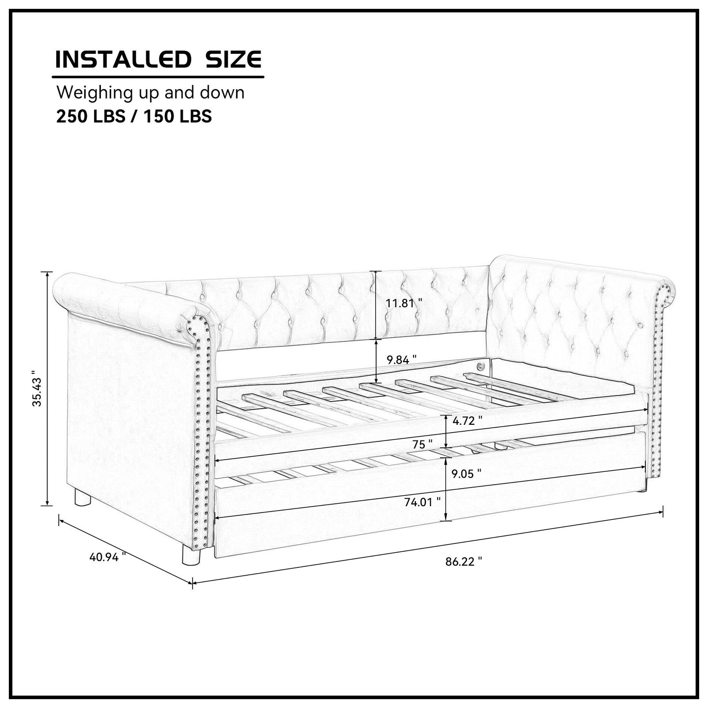 Cozy Grey Tufted Daybed with Trundle