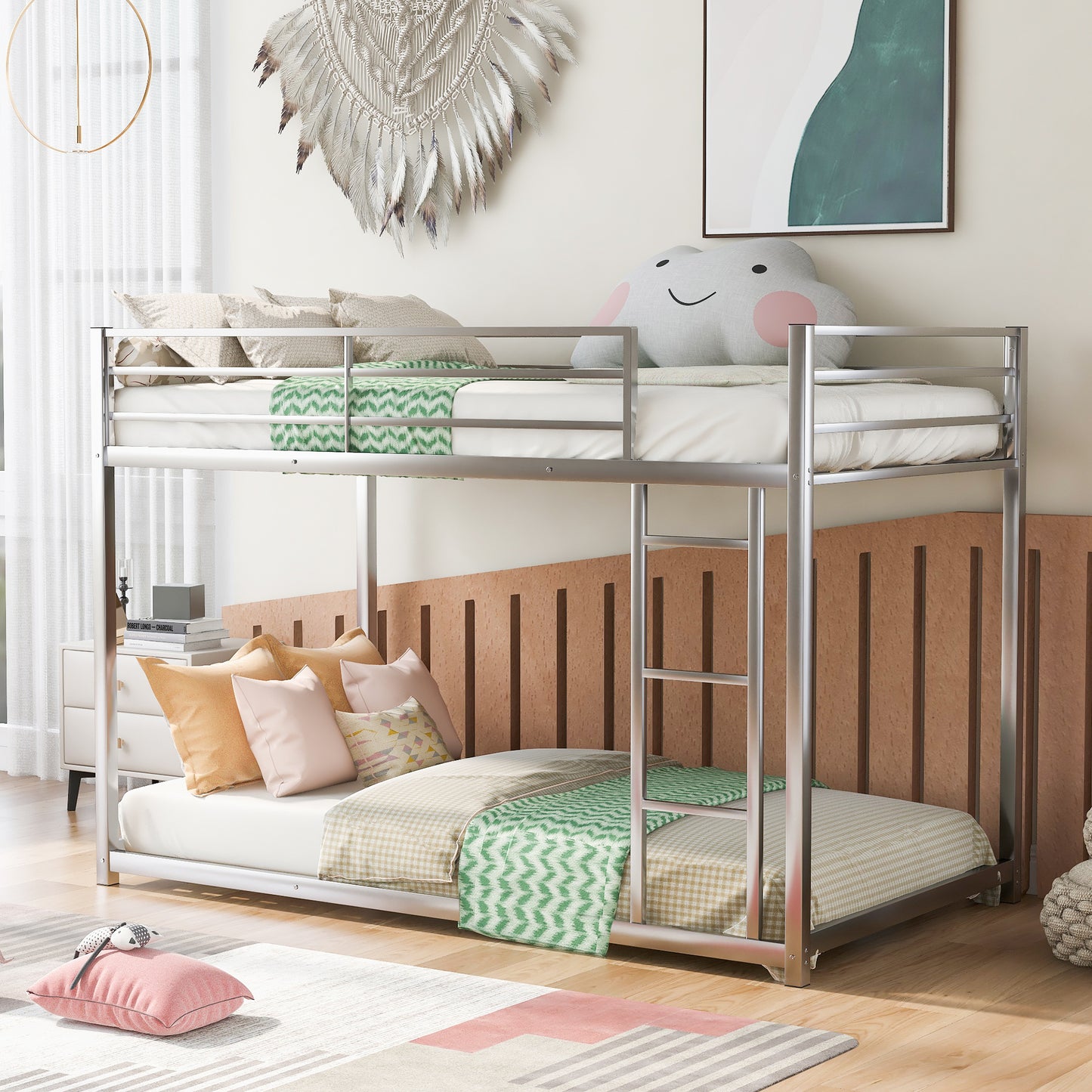 Silver Twin Bunk Bed with Ladder