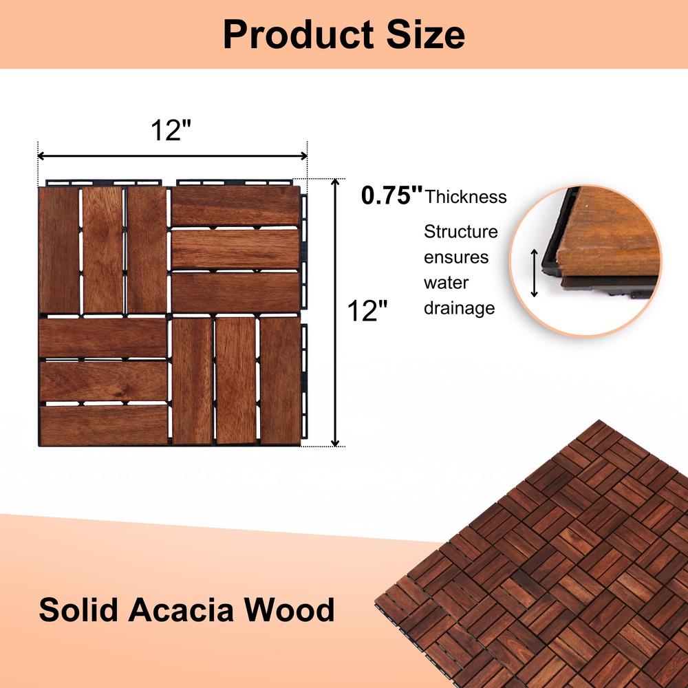 Chic Acacia Deck Tiles - Stylish Outdoor Flooring for Patios & Pools