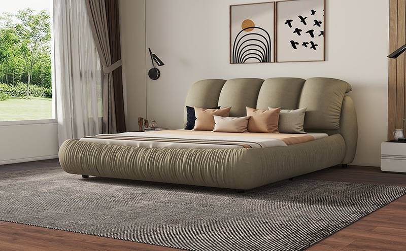 Cozy Velvet Queen Bed with Plush Headboard