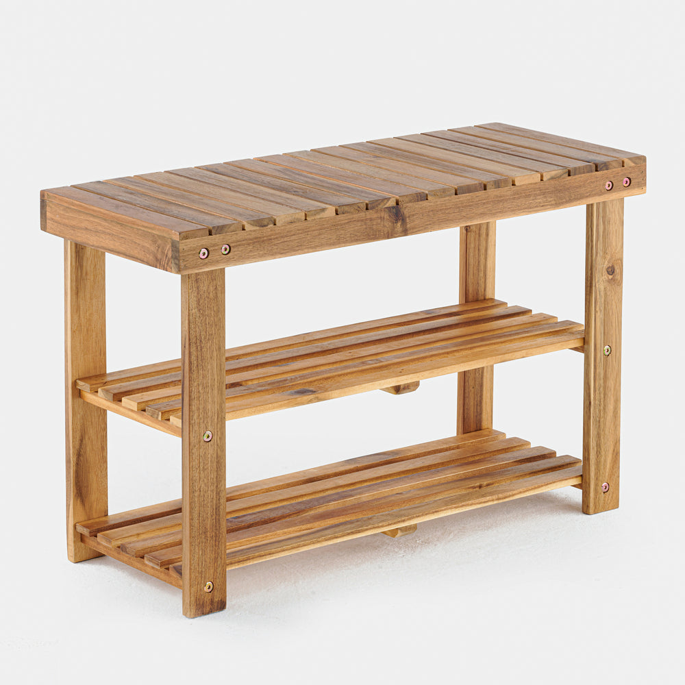 Natural Acacia Wood Shoe Bench - Stylish Storage for Any Entryway!