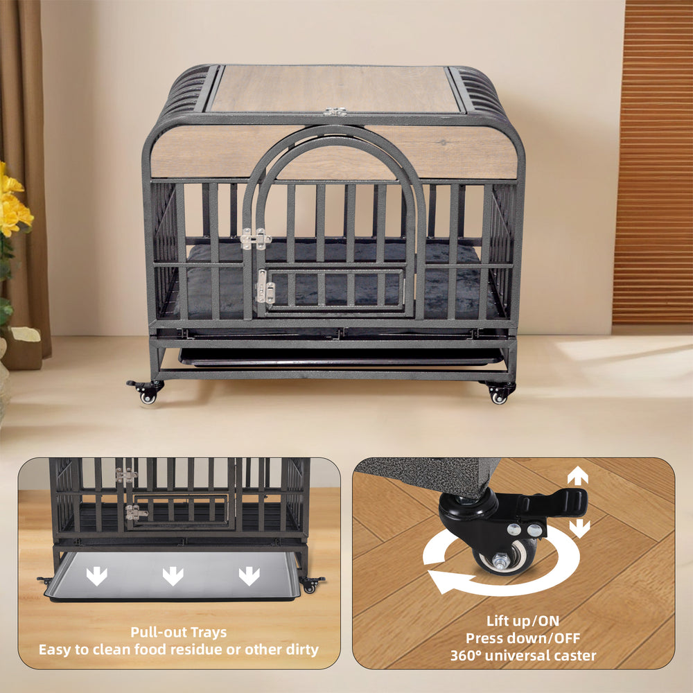 Stylish Heavy Duty Dog Crate with Wheels and Easy-Clean Trays