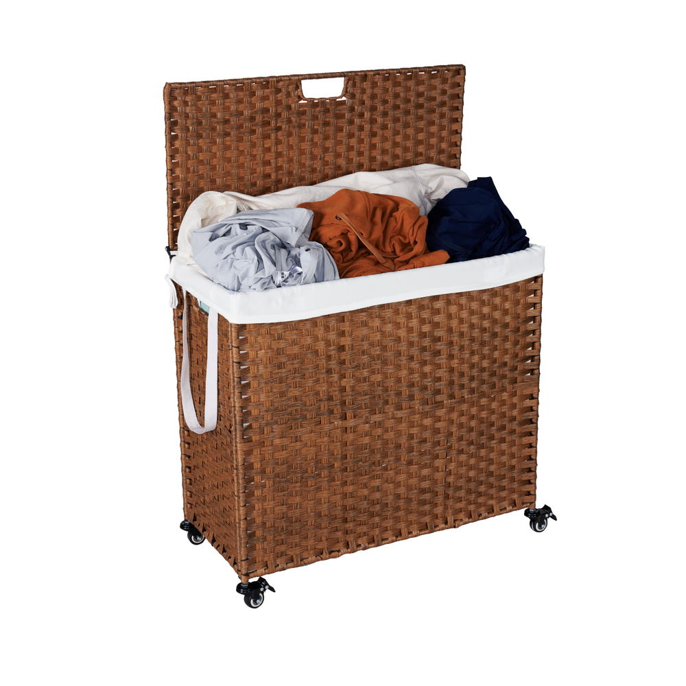 Stylish Brown Laundry Hamper with Lids and Wheels